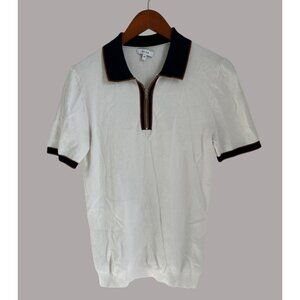 Reiss XS Polo Shirt 100% Cotton In White with Blue Trim 1/4 Zip